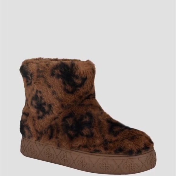NEW Guess Womens United Quattro G Faux-Fur Booties Brown Size 7 - Picture 2 of 10